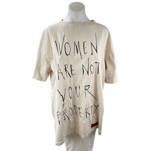 CHNGE Women's Beige Statement Graphic Short Sleeve T Shirt Tee Top One Size